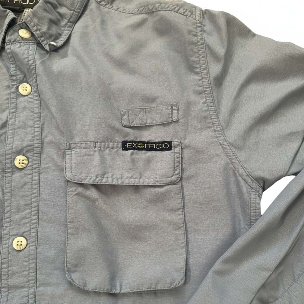 ExOfficio Men's L Slate Blue Long Sleeve Travel Fishing Shirt Vented Back Nylon - Picture 6 of 14